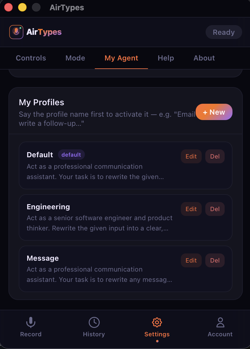 AirTypes agent profiles