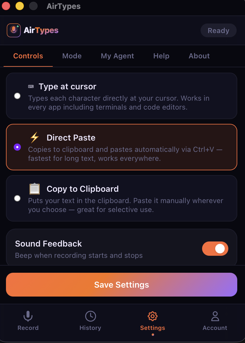 AirTypes injection modes